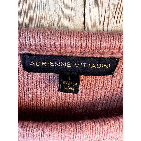 Adrienne Vittadini Pullover Sweater Womens L Dusty Pink Fringed‎ Ribbed Knit - Picture 9 of 12